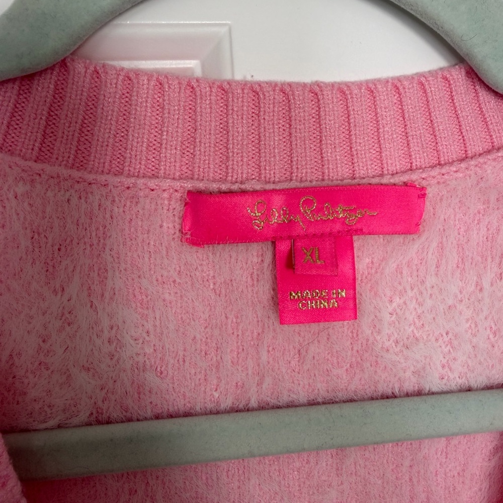 Lilly Pulitzer Keane Cardigan size XL light pink with white hearts - Picture 2 of 8